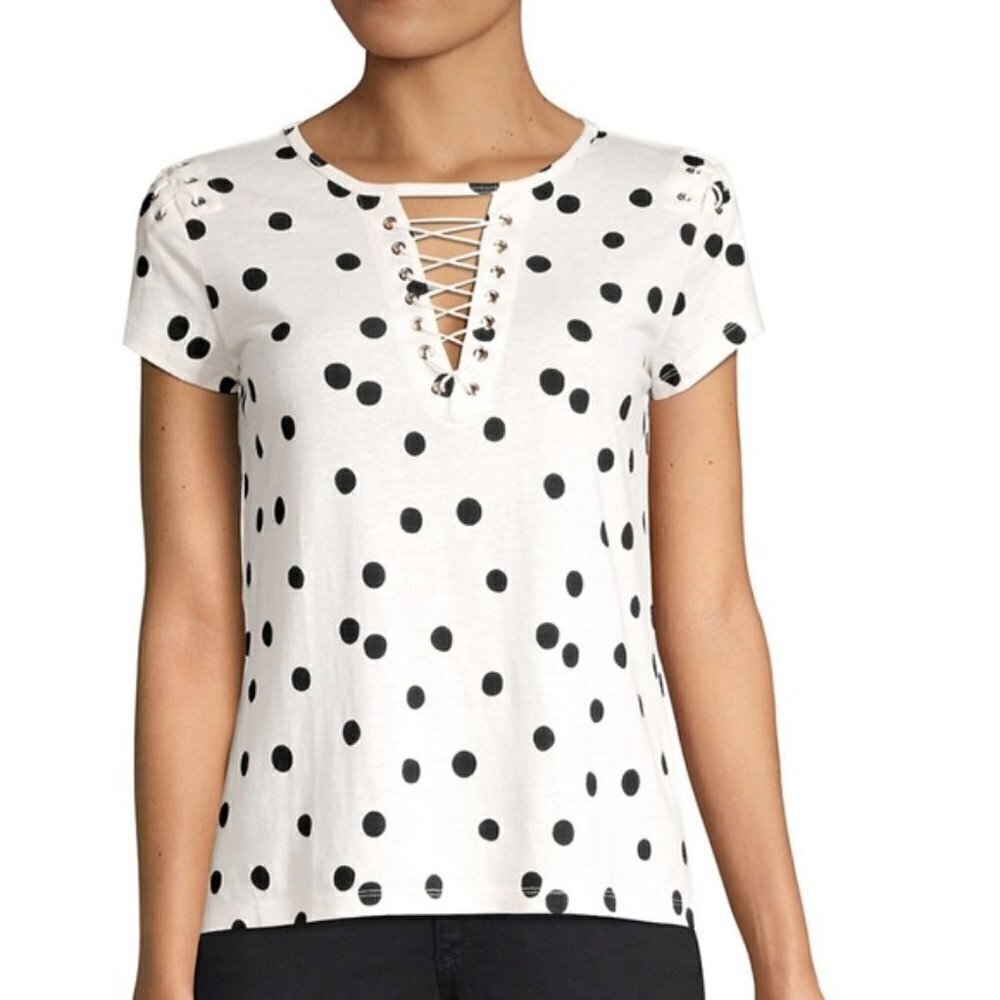 Revolve Generation Love Hugo Polka Dot tee White NWT